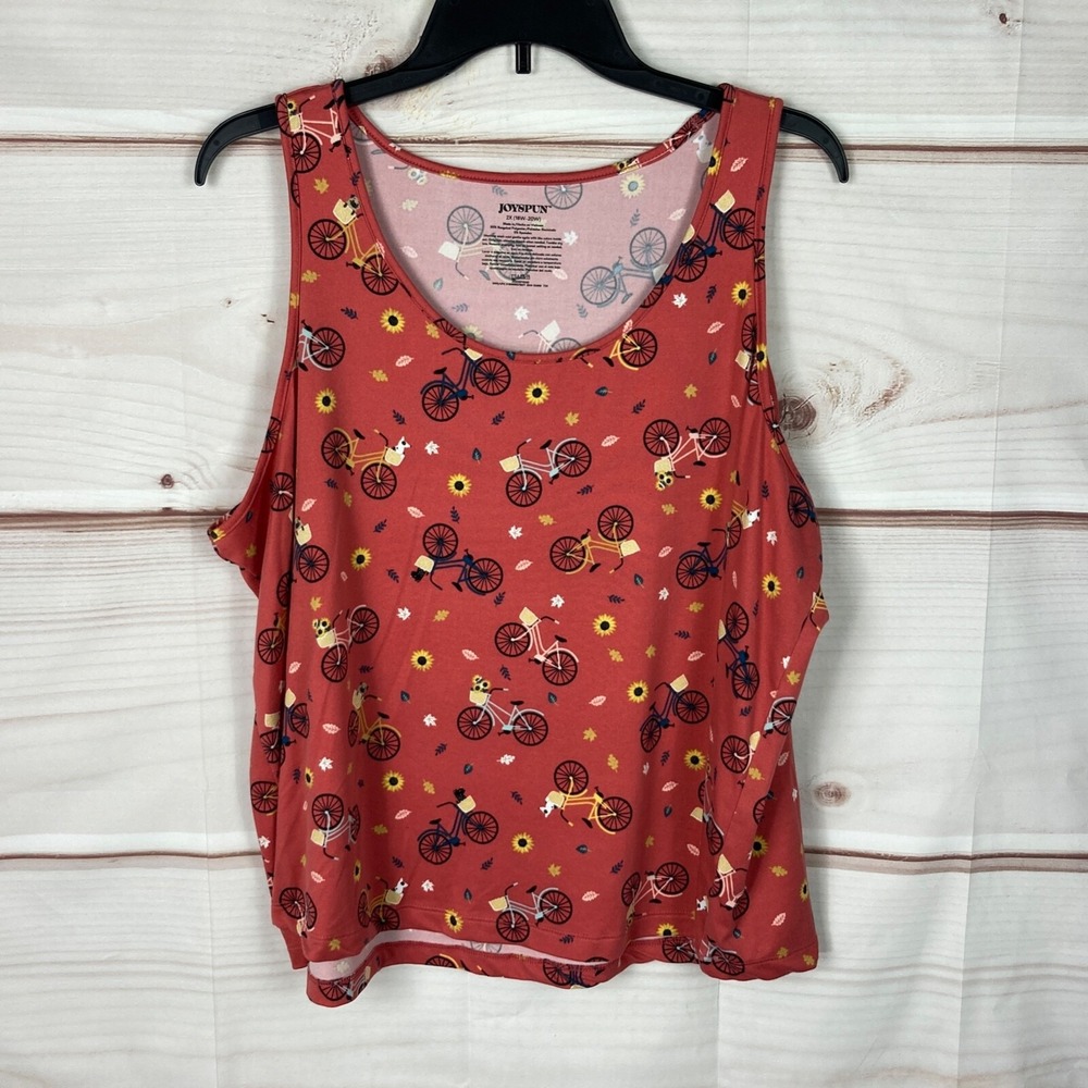 Joyspun Top Womens 2X Plus Bike Print Scoop Neck Sleeveless Tank Soft Knit